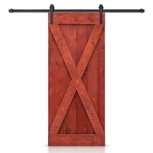X Series 36 in. x 84 in. Pre-Assembled Cherry Red Stained Wood Interior Sliding Barn Door with Hardware Kit