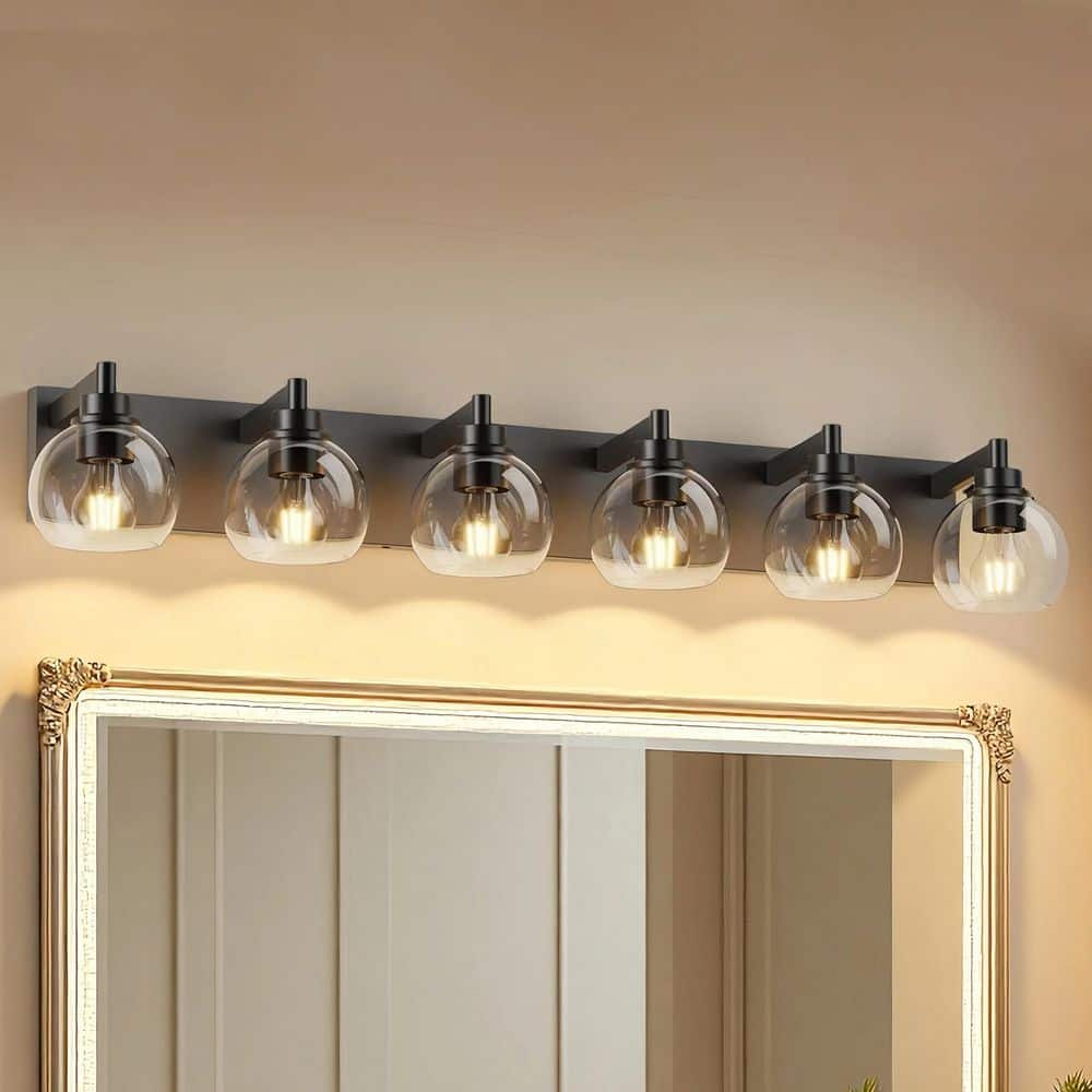 40 in. 6-Light Matte Black and Metal Vanity Light with Clear Glass Shades for Bathroom (Bulbs Not Included) price history on PriceWatchPro
