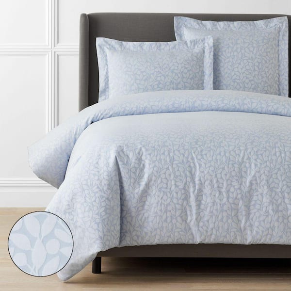 Legends Hotel Jacquard Leaf Blue Shadow Wrinkle-Free Supima Cotton Twin/Twin XL Duvet Cover