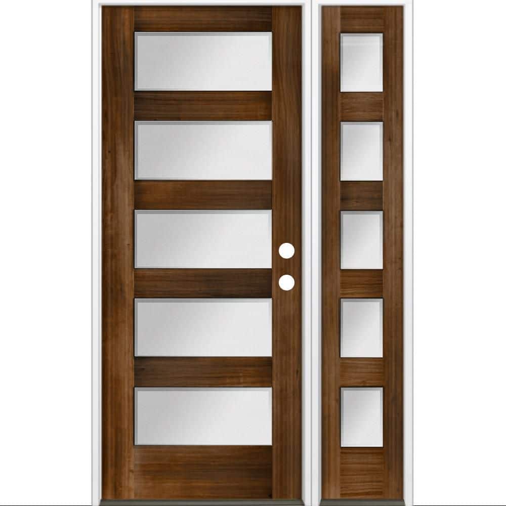50 in. x 80 in. Modern Hemlock 5-Lite Left-Hand/Inswing Frosted Glass Provincial Stain Wood Prehung Front Door w/RSL price history on PriceWatchPro