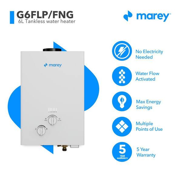 MAREY Flow 1.58 GPM, 42,000 BTU's Natural Gas Flow Activated Gas Tankless  Water Heater G6FNG - The Home Depot