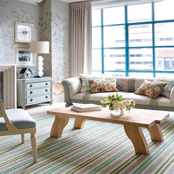10 ft. x 14 ft. Teal Long Slade Handwoven Cotton Indoor Area Rug