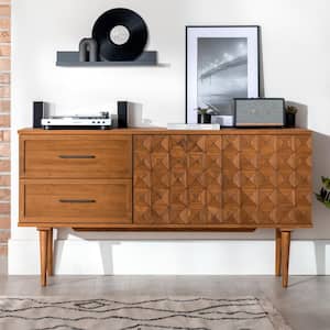 Caramel Solid Wood Boho Sideboard with 2-Prism Detail Doors and 2-Drawers