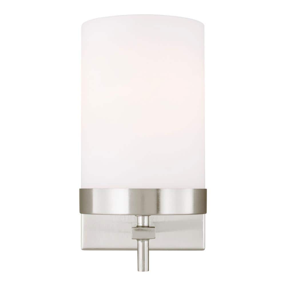 Elegant Minimalist Brushed Nickel LED Wall Sconce with Cylindrical Glass Shade