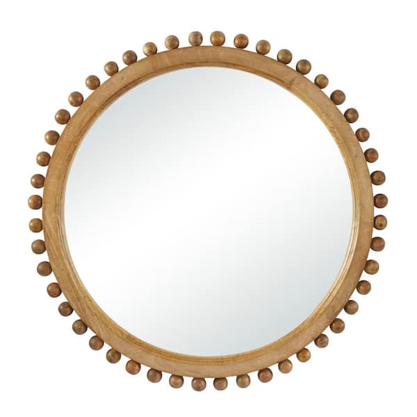 35 in. W x 35 in. H Round Framed Gold Wall Mirror with Beaded Detailing