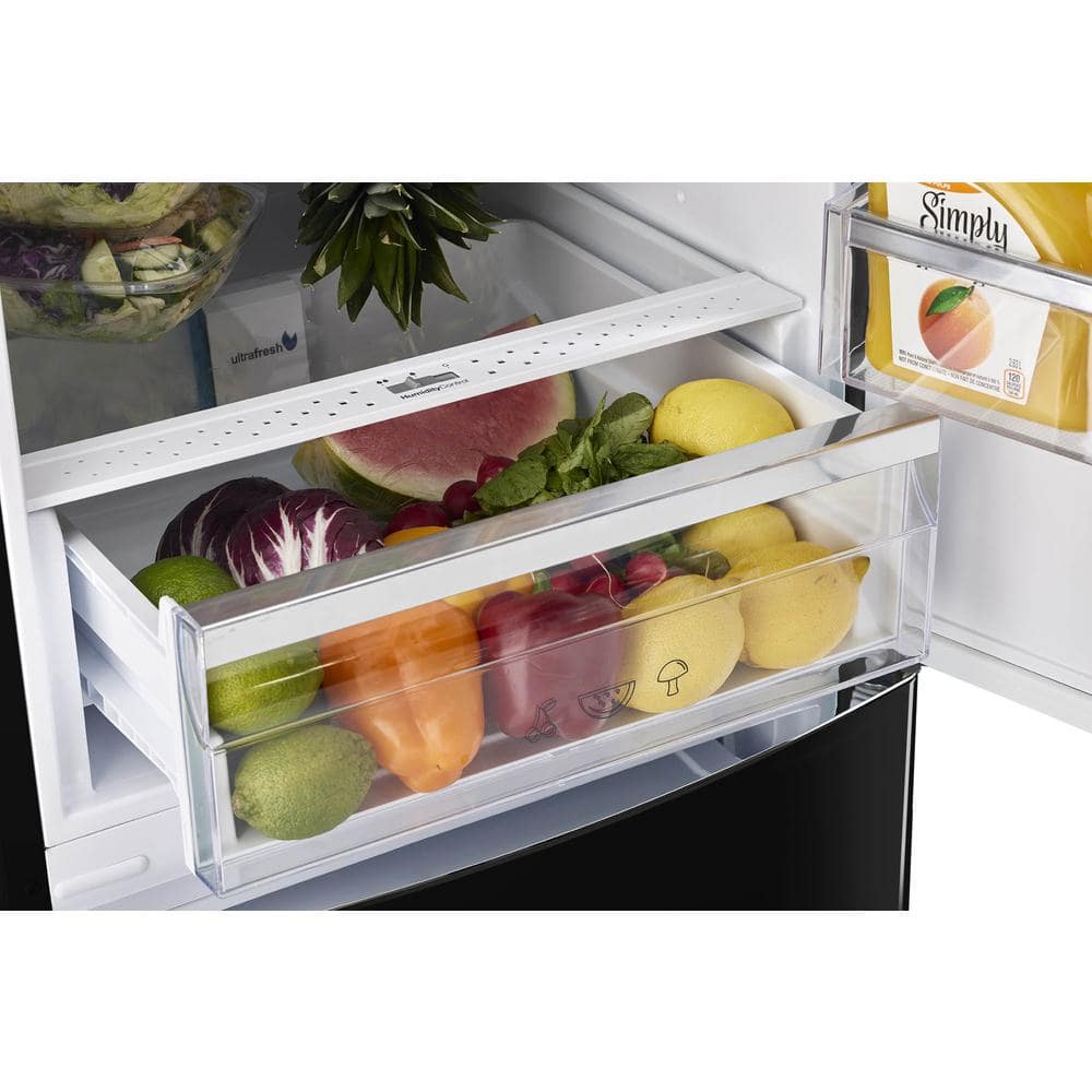 Midnight Black Retro 24" Bottom Mount Refrigerator with Chrome Accents