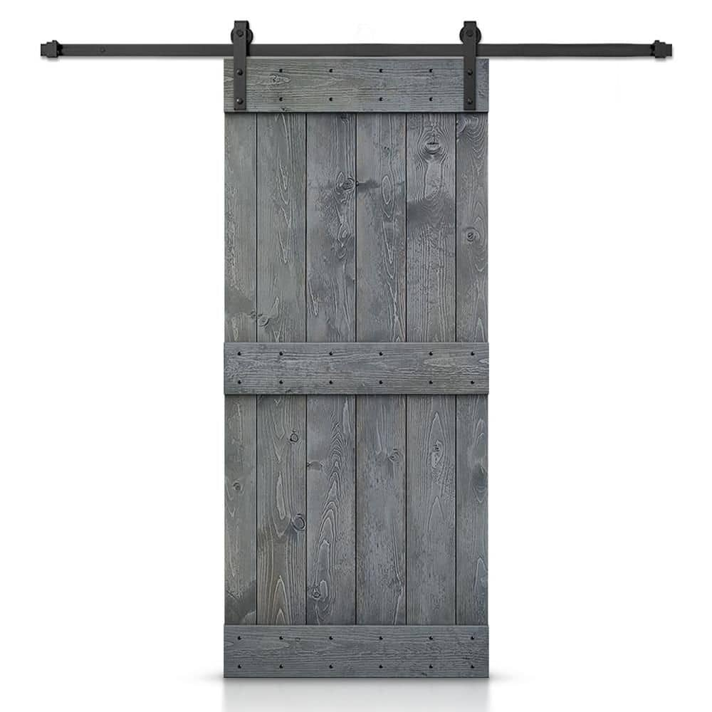 CALHOME Mid-Bar 44 in. x 84 in. Gray Stained DIY Wood Interior Sliding Barn Door with Hardware Kit