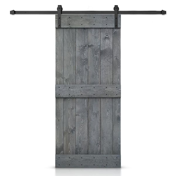 CALHOME Mid-Bar 44 in. x 84 in. Gray Stained DIY Wood Interior Sliding Barn Door with Hardware Kit