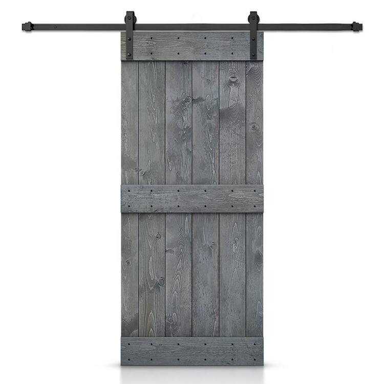 CALHOME Mid-Bar 44 in. x 84 in. Gray Stained DIY Wood Interior Sliding Barn Door with Hardware Kit