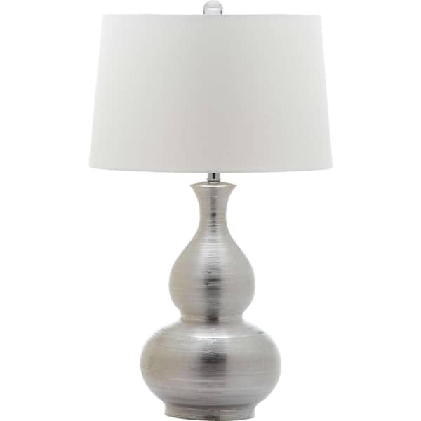 SAFAVIEH Cahaba 31 in. Silver Double Gourd Table Lamp with White Shade