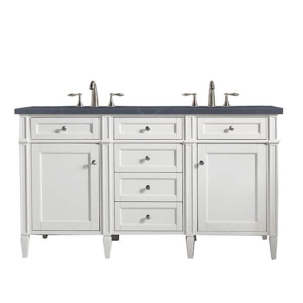 James Martin Vanities Brittany 60.0 in. W x 23.5 in. D x 34 in. H Double Bath Vanity in Bright White with Charcoal Soapstone Quartz Top