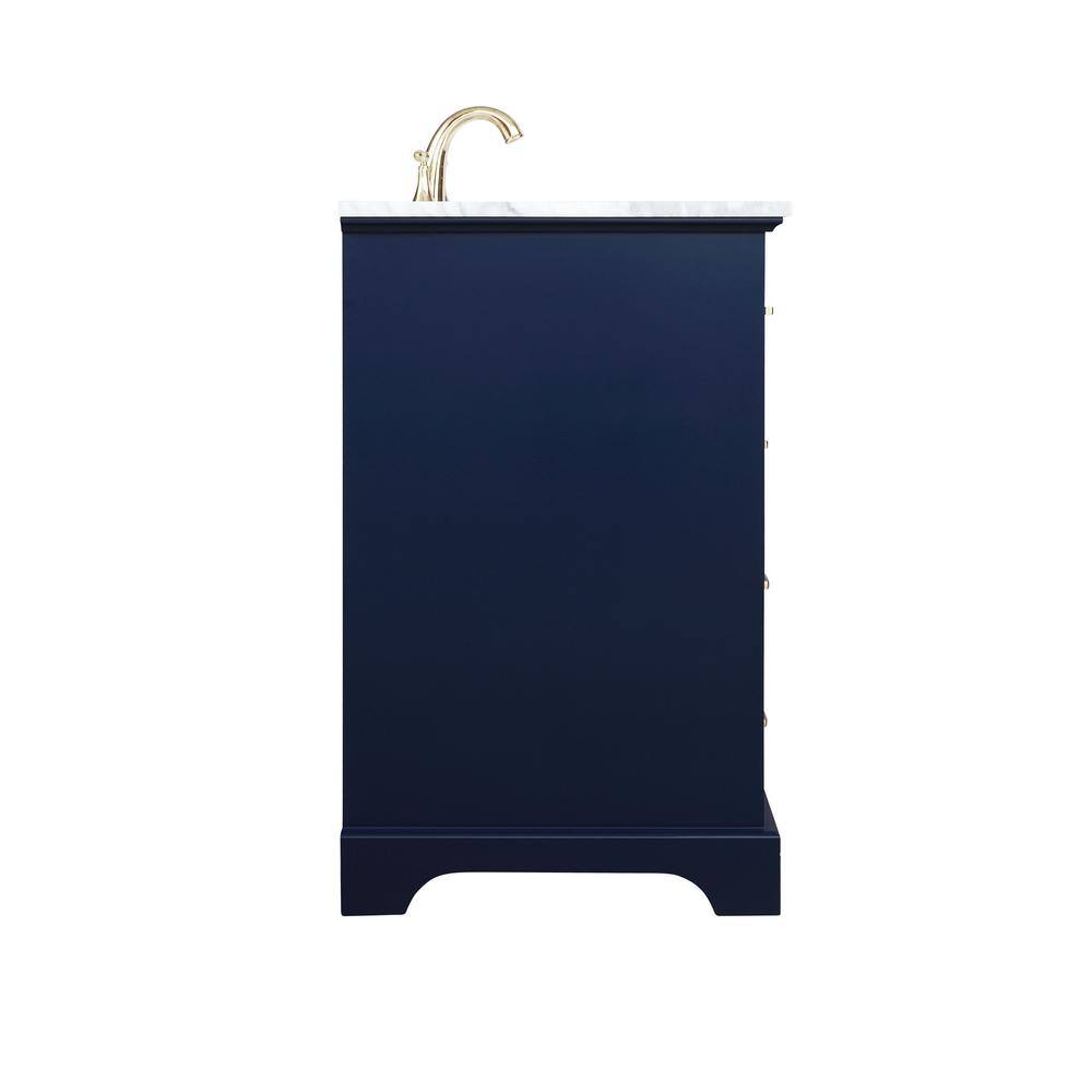 Elegant Blue Solid Wood and MDF Single Bathroom Vanity with Marble Top
