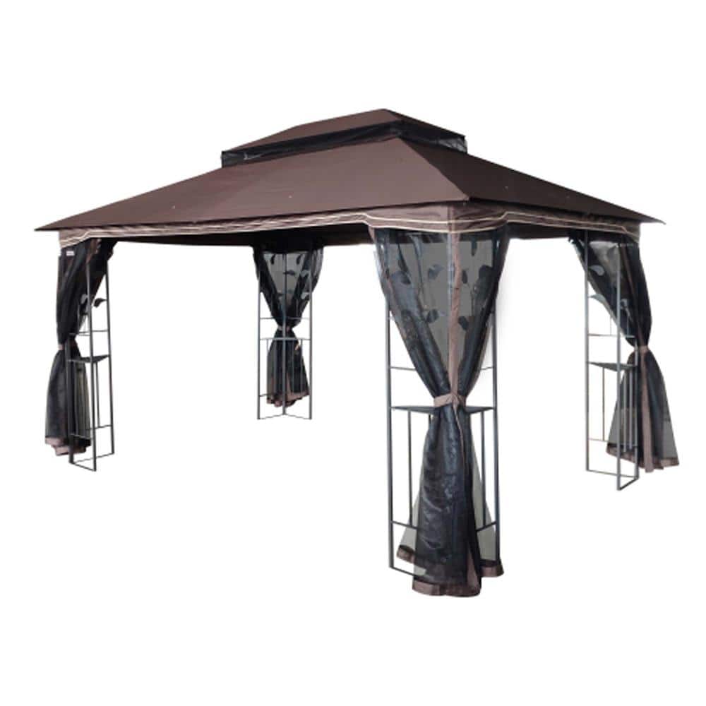 13ft. x 10ft. Brown Double-Tier Gazebo, Outdoor Patio Canopy Tent with Detachable Mosquito Netting & Metal Frame price history on PriceWatchPro