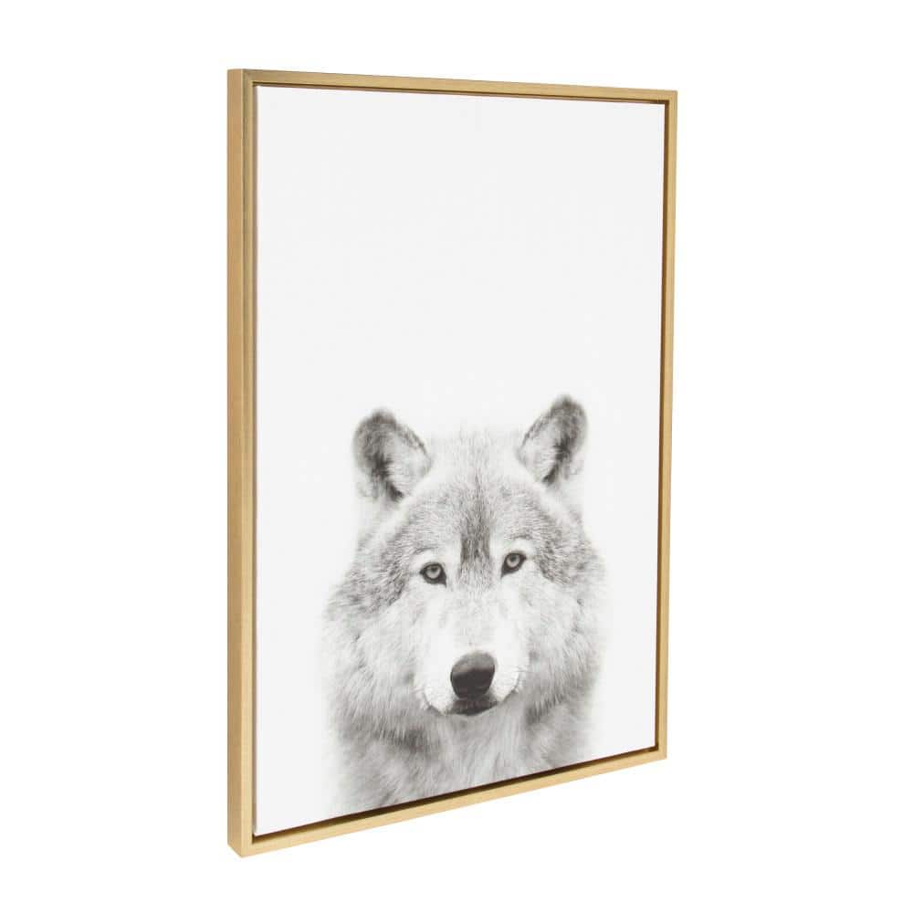 Gold Framed Black and White Wolf Canvas Print, 33" x 23"