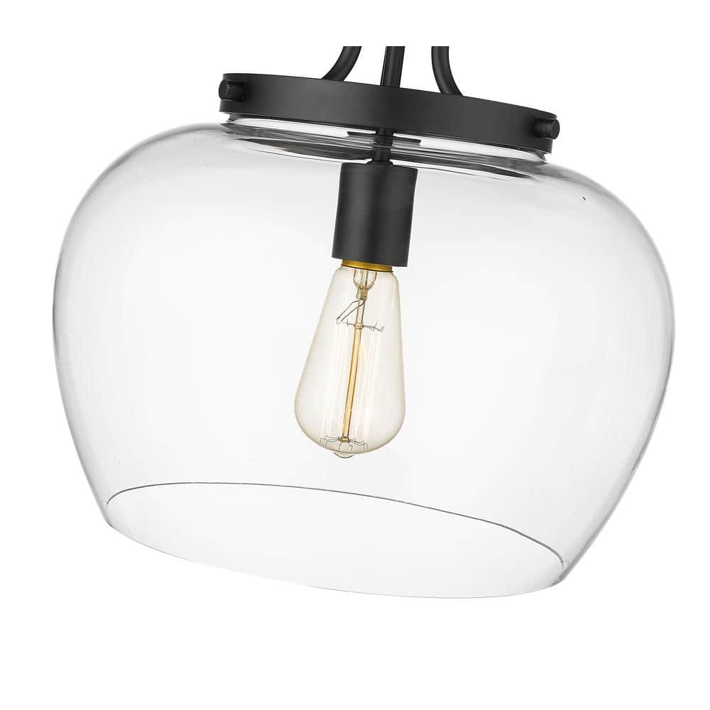 Joliet 13" Matte Black Steel and Glass Semi Flush Mount Light
