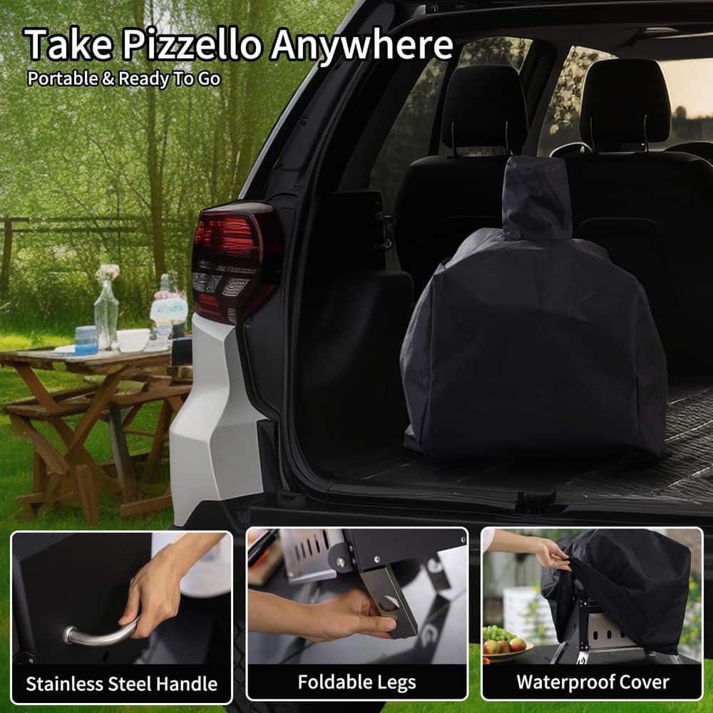 12 Inch Black Wood-Fired Outdoor Pizza Oven with Stone and Peel