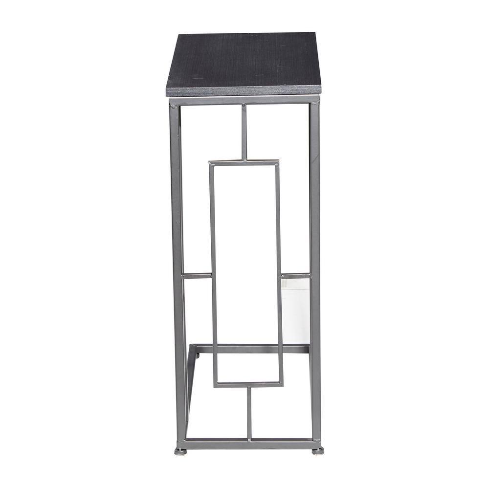 C-Shaped Solid Rectangle Black and Gray Wood & Metal Accent Table