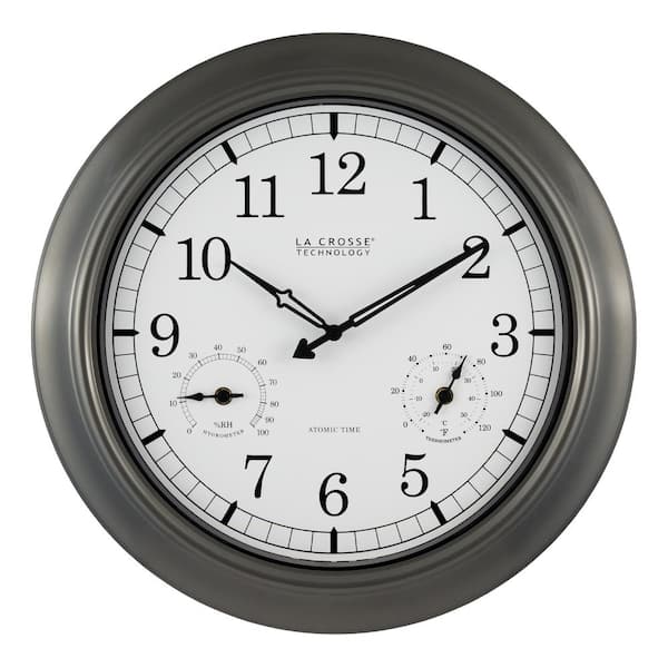 La Crosse Technology 18 in. Pewter Analog Atomic Clock