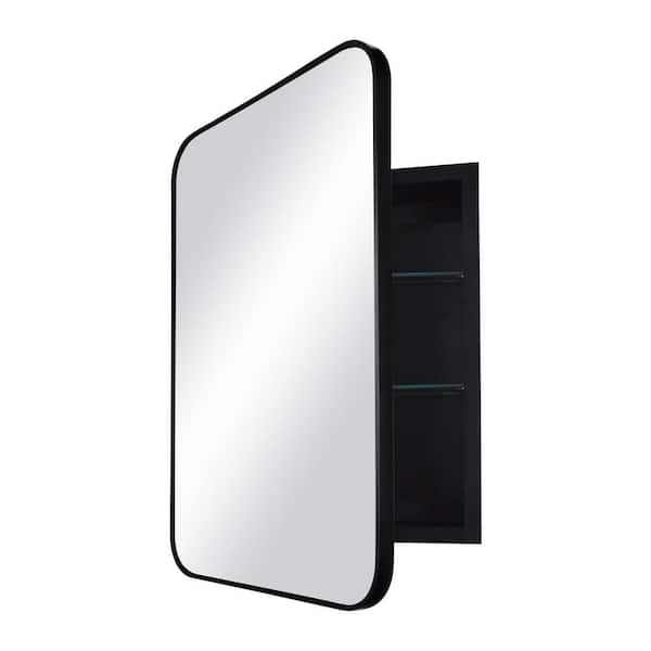 Rectangular Aluminum 16 in. W x 24 in. H Wall-mounted Medicine Cabinet with Mirror and Adjustable Tempered Glass Shelves