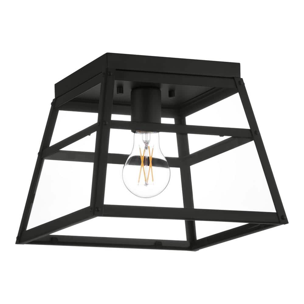 Hampton Bay Grantsdale 1Light Matte Black Outdoor Flush Mount Ceiling