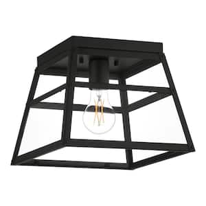 Grantsdale 1-Light Matte Black Outdoor Flush Mount Ceiling Light with Clear Glass, No Bulbs Included