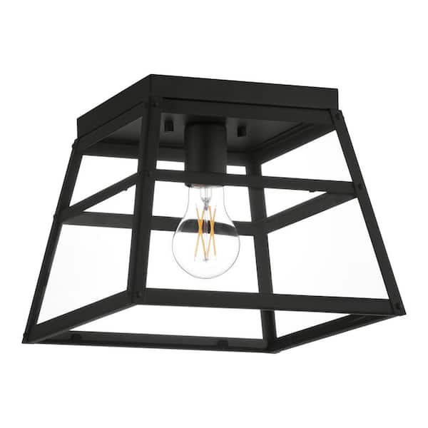 Hampton Bay Grantsdale 1-Light Matte Black Outdoor Flush Mount Ceiling Light with Clear Glass, No Bulbs Included