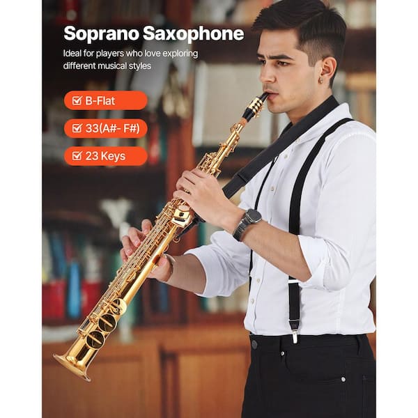 SKYSHALO Straight Soprano Saxophone B Flat Brass, Saxophone