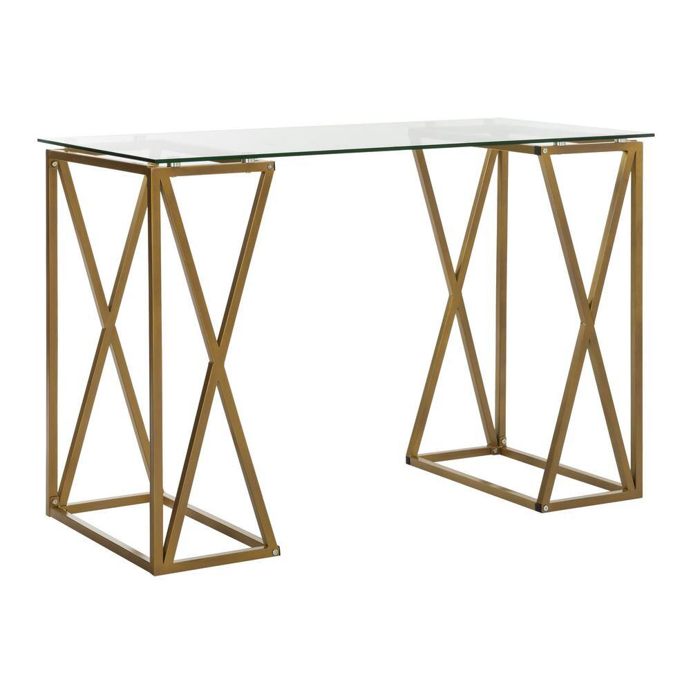 Sophisticated Gold Finish 43'' Glass Top Home Office Desk