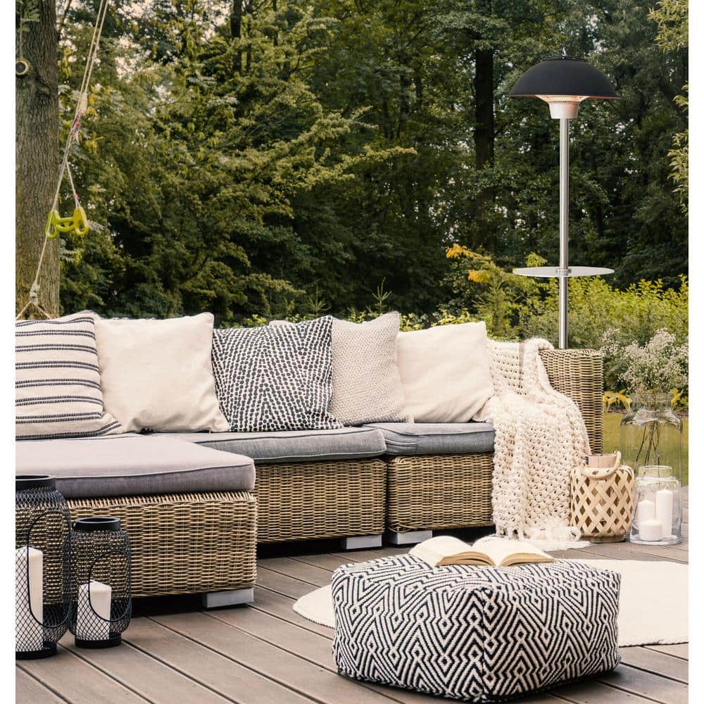 Hanover Black Stainless Steel Electric Infrared Patio Heater with Built-in Table