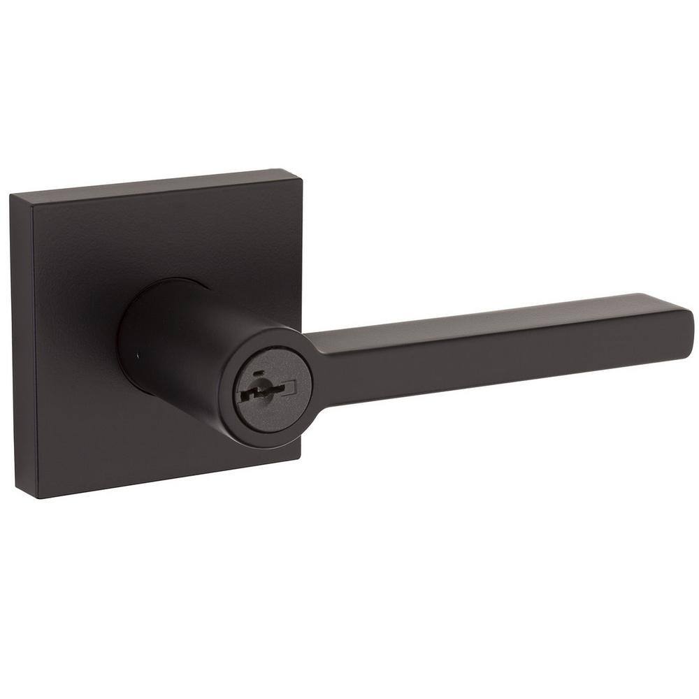 Kwikset Halifax Matte Black Square Keyed Entry Door Lever