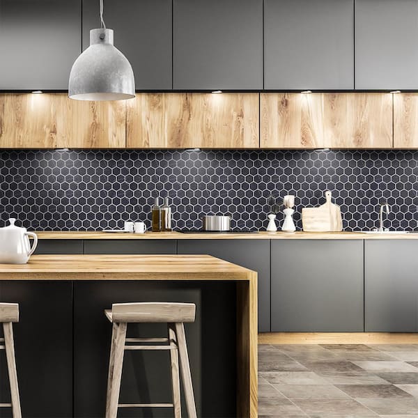 Take Home Tile Sample - Midnight Hex Black 4.5 in. x 4.5 in. Honed Marble Mosaic