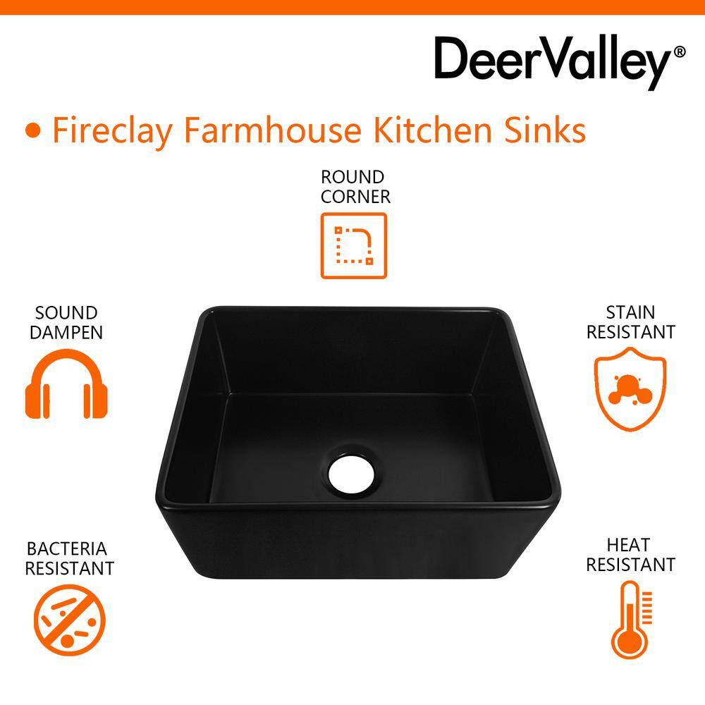 Matte Black Fireclay Single Bowl Farmhouse Kitchen Sink