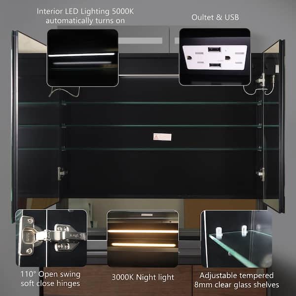 36 in. W x 32 in. H Rectangular Aluminum Medicine Cabinet with Mirror