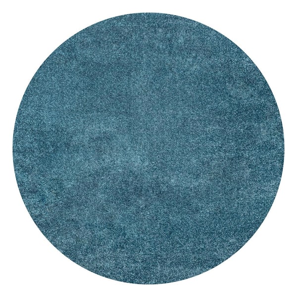Haze Solid Low-Pile Turquoise 8 ft. Round Area Rug