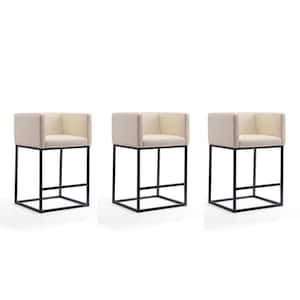 Embassy 34 in. Cream and Black Low Back Metal Counter Height Bar Stool (Set of 3)