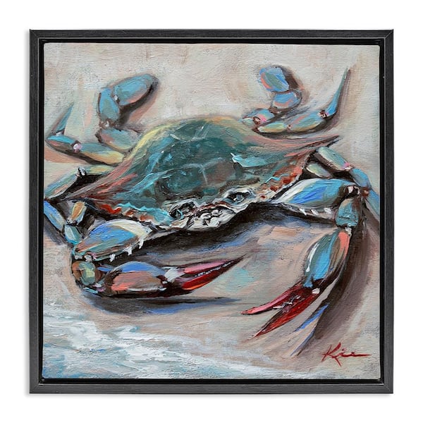 Stupell Industries Blue Crab with Red Claws by Lindsay Kivi Fine Art Black Floater Frame Coastal Graphic Art Print 25 in. x 25 in.