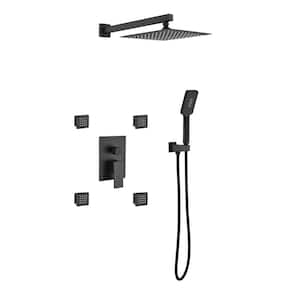 3-Spray Patterns 10 in. Wall Mount Dual Shower Heads Shower System with 4 Body Jets in Matte Black