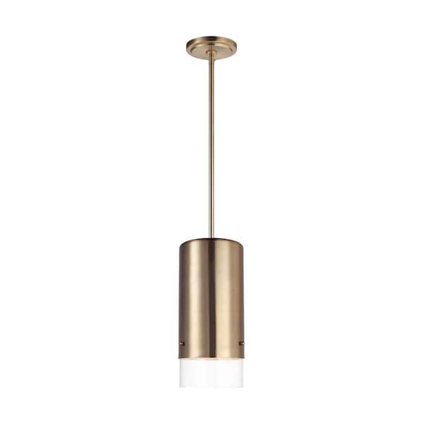 Generation Lighting Corey 1-Light Satin Brass Pendant with Clear Glass Shade
