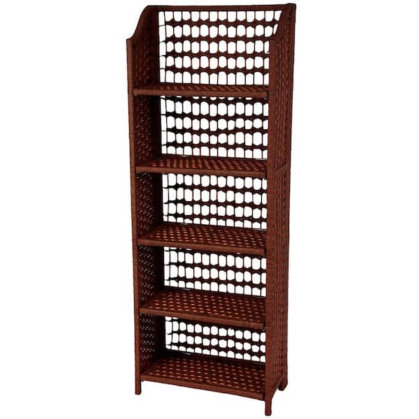 5-Shelf Mahogany Natural Fiber Shelving Trunk