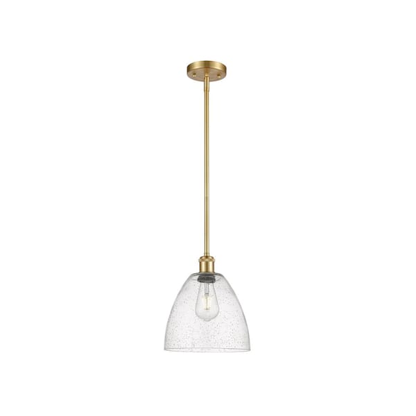 Innovations Bristol Glass 60-Watt 1 Light Satin Gold Shaded Mini Pendant Light with Seeded glass Seeded Glass Shade