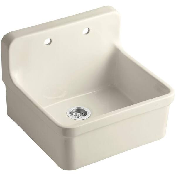 KOHLER Gilford Wall Mount Vitreous China 24 in. 2-Hole Single Bowl Kitchen Sink in Almond