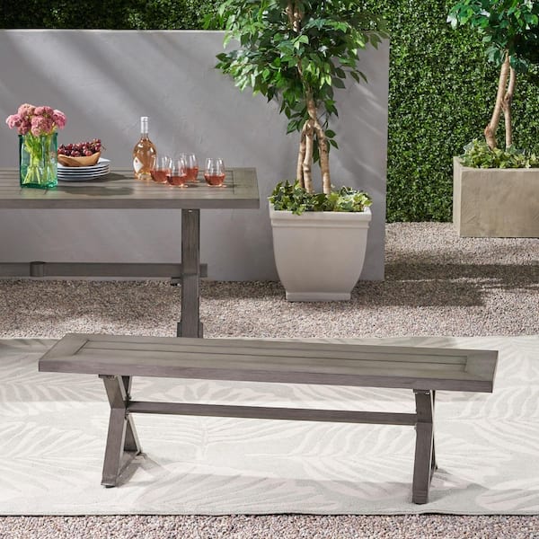 Dark Gray Aluminum Modern Outdoor Dining Bench