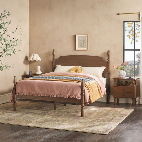 Walker Edison Furniture Company Modern Farmhouse Easy Assembly 3-Piece Dark Brown Solid Wood 2-drawer Nightstands and Queen Bed Bedroom Set