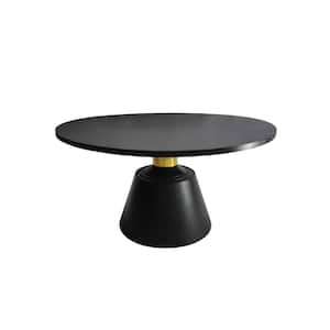 Fawn 32 in. Black and Brass Round Mango Wood Coffee Table with Tapered Pedestal Base