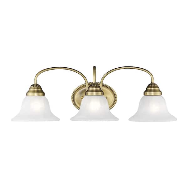 AVIANCE LIGHTING Bodenham 23.5 in. 3-Light Antique Brass Vanity Light with White Alabaster Glass