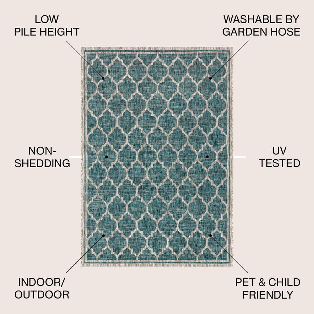 Gray and Teal Synthetic Trellis 4' x 6' Reversible Rug
