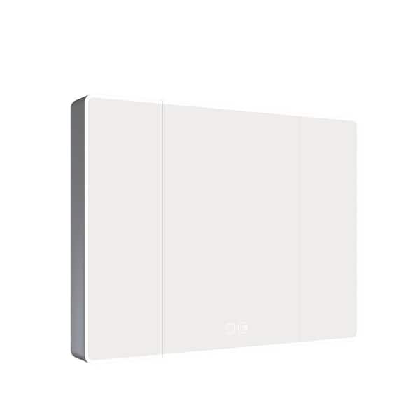 35 in. W x 28 in. H Rectangular Aluminum Recessed/Surface Mount Medicine Cabinet with Mirror, Defogging, Storage Rack