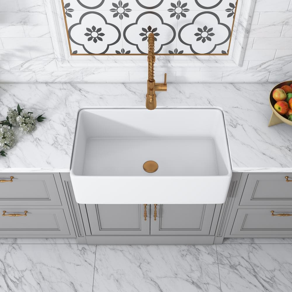 Trento 33'' White Fireclay Single Bowl Farmhouse Sink