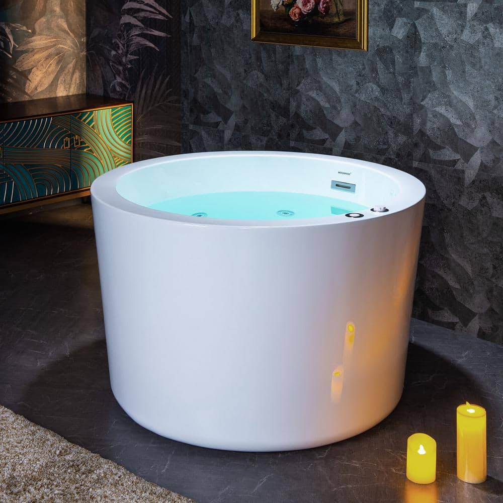 41'' White Freestanding Acrylic Whirlpool Round Bathtub