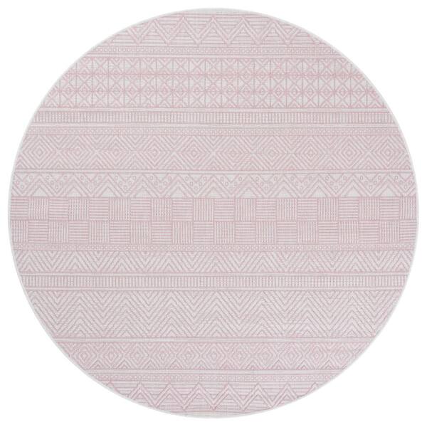 Courtyard 7 x 7 Ivory/Pink Tribal Round Rug